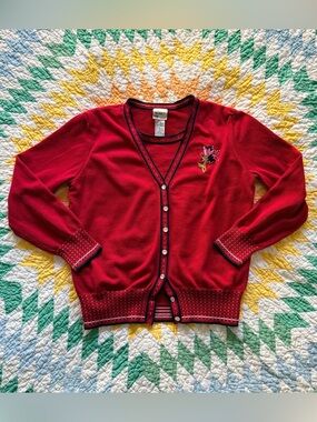 Koret Red Button-Front Cardigan with Embroidered Flower - size small